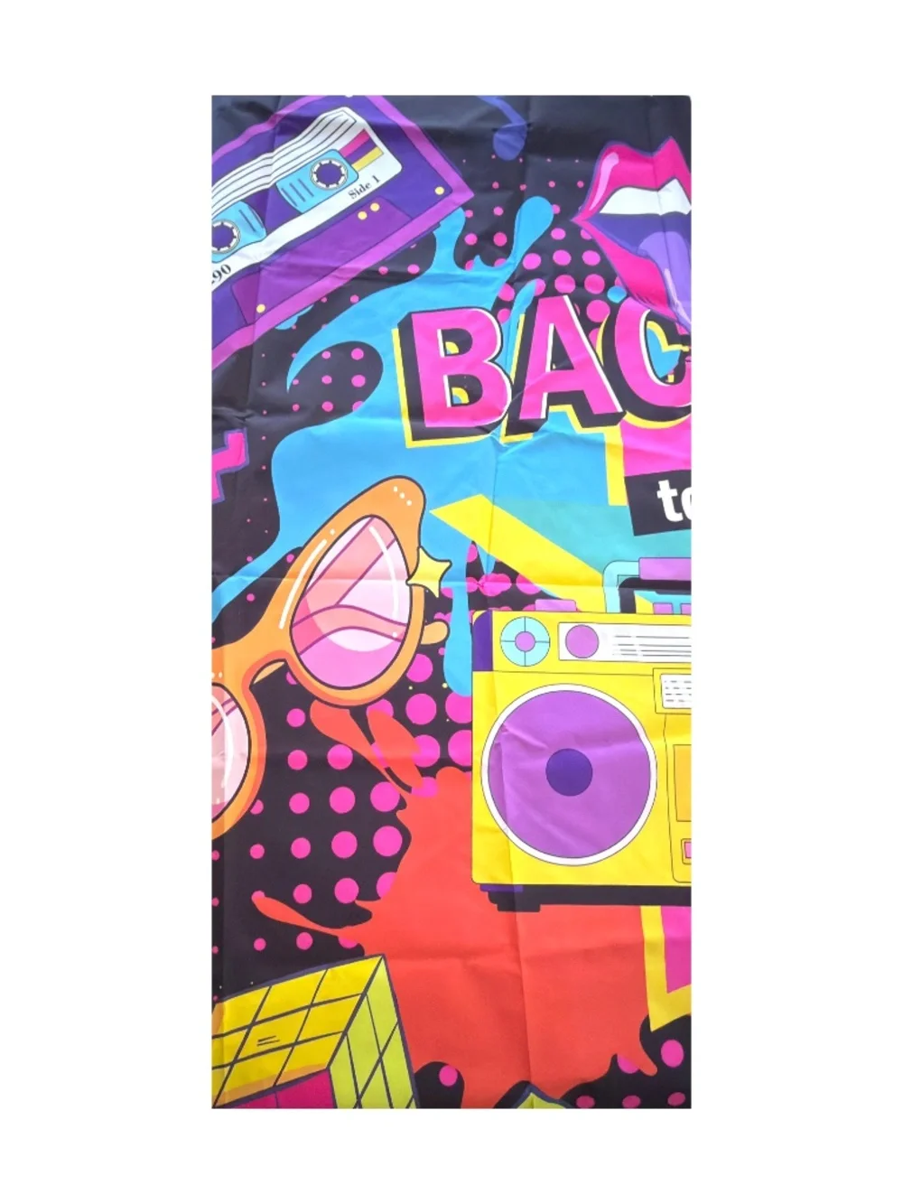 80s 90s Party Decorations 9pc Photo Booth Props + 7x5ft Backdrop New